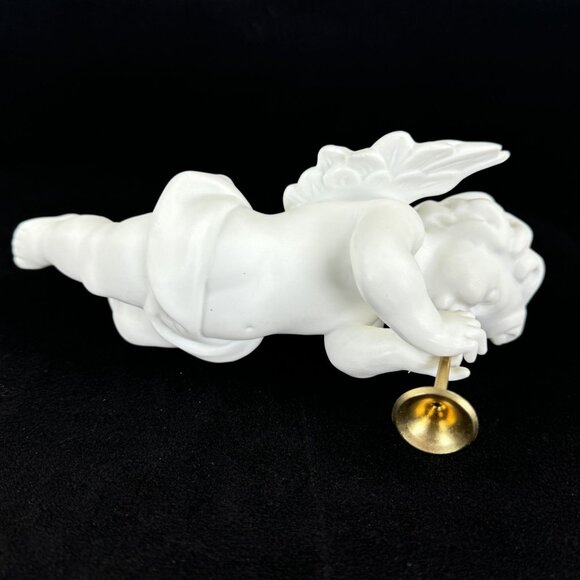 Vintage Porcelain Cherub Angel Hanging Figurine Gold Cord Brass Trumpet Ornament - Picture 16 of 16